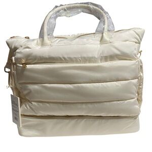 iPack Puffy Tote Bag Cream Nylon OS Travel Work Daily Use Lightweight NWT